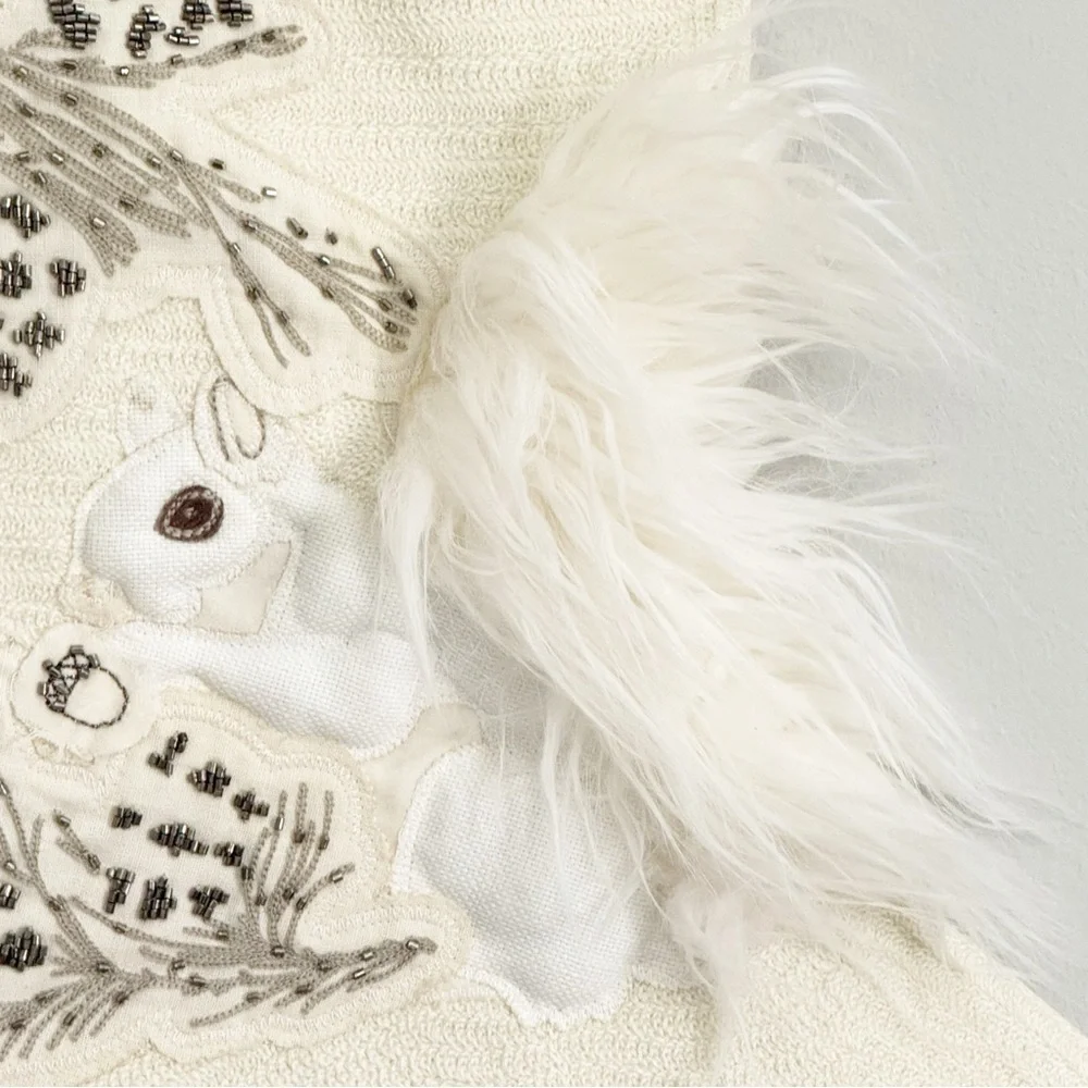 POTTERY BARN Ivory WOODLAND FURRY SQUIRREL CHRISTMAS STOCKING 12” X 20”